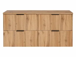 Vente-unique Mueble De Lavabo | Mueble de lavabo suspendido con encimera acanalada y balda, acabado natural claro, 120 cm, ZEVARA