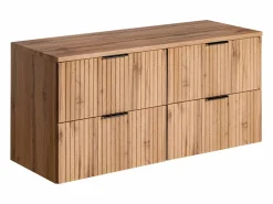 Vente-unique Mueble De Lavabo | Mueble de lavabo suspendido con encimera acanalada y balda, acabado natural claro, 120 cm, ZEVARA
