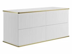 Vente-unique Mueble De Lavabo | Mueble de lavabo suspendido con borde dorado acanalado, , 120 cm de ancho, KELIZA