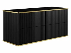 Vente-unique Mueble De Lavabo | Mueble de lavabo suspendido con borde dorado acanalado, , 120 cm de ancho, KELIZA