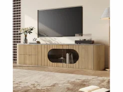 Mueble de TV moderno aspecto madera - 172x38x45,5 cm - 2 puertas y 2 cajones - Tablero efecto mármol - MDF - Natural < ModernLuxe Clearance