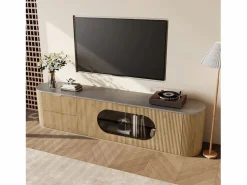 Mueble de TV moderno aspecto madera - 172x38x45,5 cm - 2 puertas y 2 cajones - Tablero efecto mármol - MDF - Natural < ModernLuxe Clearance