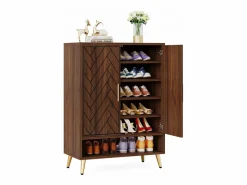 Mueble de zapatos con 2 puertas, mueble de almacenamiento de zapatos de 6 niveles, separadores ajustables, para el recibidor, salón, marrón < Tribesigns Sale
