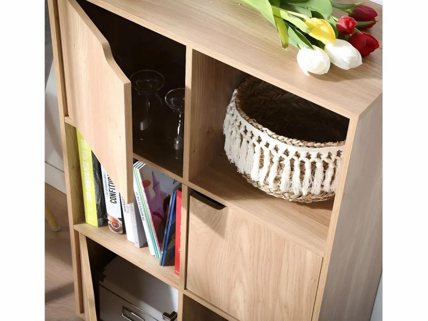 Calicosy Librería * Mueble 6 estantes con 3 puertas Beige