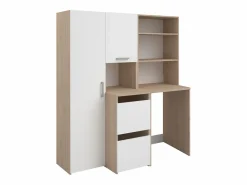 Vente-unique Mueble Para Lavadora|Columna De Baño * Mueble para lavadora con almacenamiento - Natural claro y blanco - L156 x Alt. 184 cm - ERKANO Color natural claro / Blanco