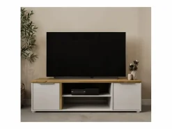 Calicosy Mesa De Ordenador | Mueble TV ACCESS - 2 Puertas + 1 Nicho - Roble Hamilton y - 134,8 x 39,6 x 39,1 cm