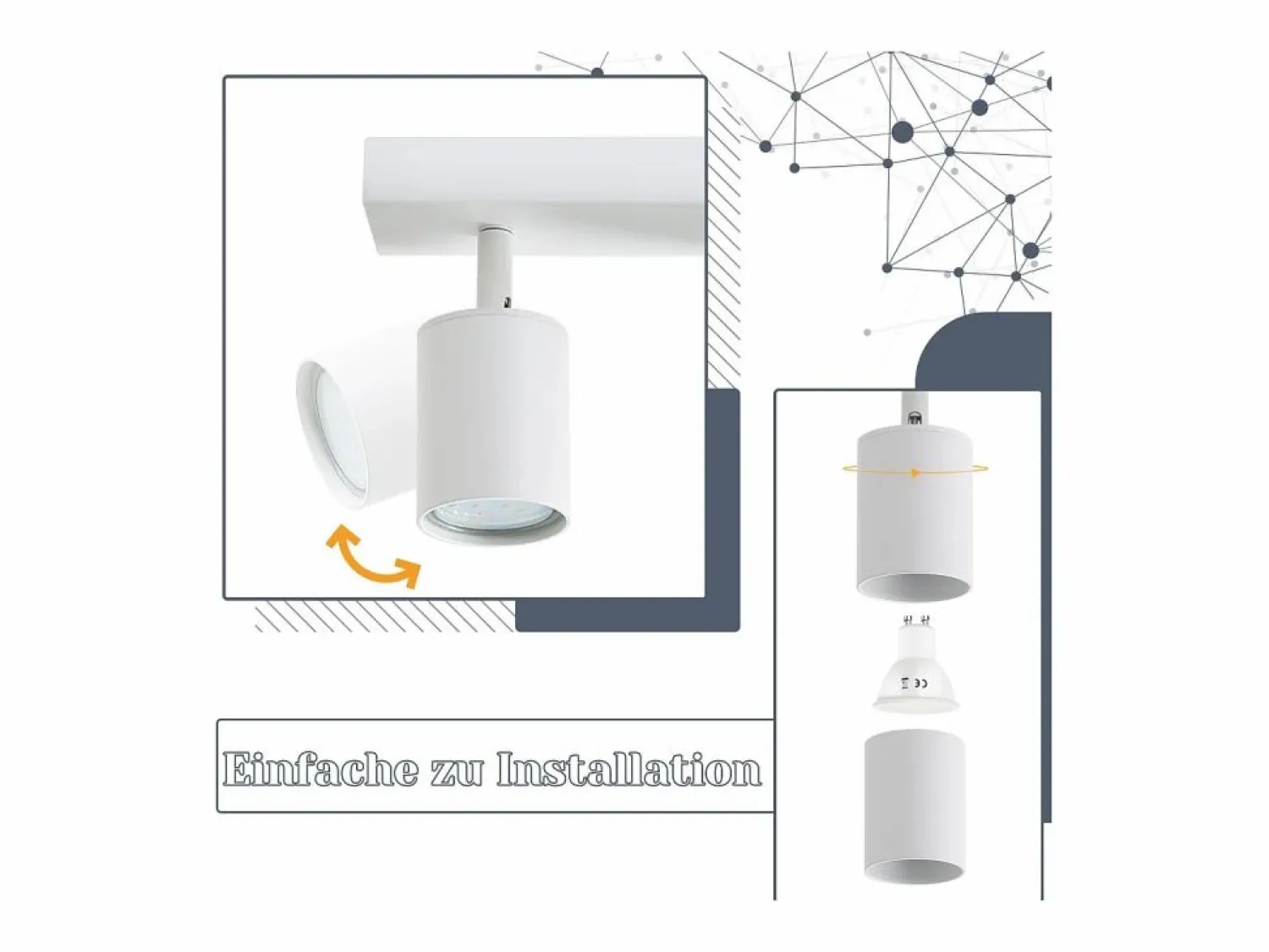 5 focos de techo LED s GU10 llama 330° giratorio lámpara de pared industrial moderna para sala de estar dormitorio sin bombilla < NETTLIFE