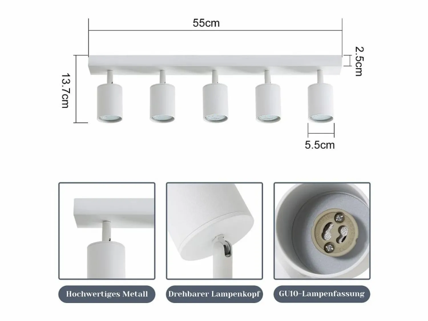 5 focos de techo LED s GU10 llama 330° giratorio lámpara de pared industrial moderna para sala de estar dormitorio sin bombilla < NETTLIFE