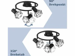 3 Focos de Techo Redondos E14 Retro Giratorio de Metal para Dormitorio Salón Estudio Pasillo, Máx. 25W (Bombillas no incluidas) < NETTLIFE Outlet