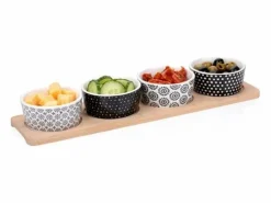 Pack de 4 cuencos Alpina para aperitivos cerámica con bandeja 38x10 cm < Online
