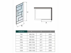 Panel de ducha serigrafiada,vidrio 8mm antical,barra 90cm,perfil negro,(78-80)x200cm < Aica Online