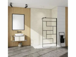 Panel de ducha serigrafiada,vidrio 8mm antical,barra 140cm,perfil negro,(88-90)x200cm < Aica Clearance