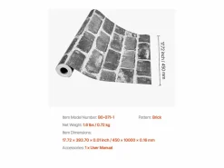 Papel Pintado|Papel Pintado | Papel Pintado Adhesivo de Pared SucceBuy, 45 cm x 10 m, Rollo de Papel Pintado Autoadhesivo en Vinilo, Motivo Ladrillo , para Revestimiento de Pared