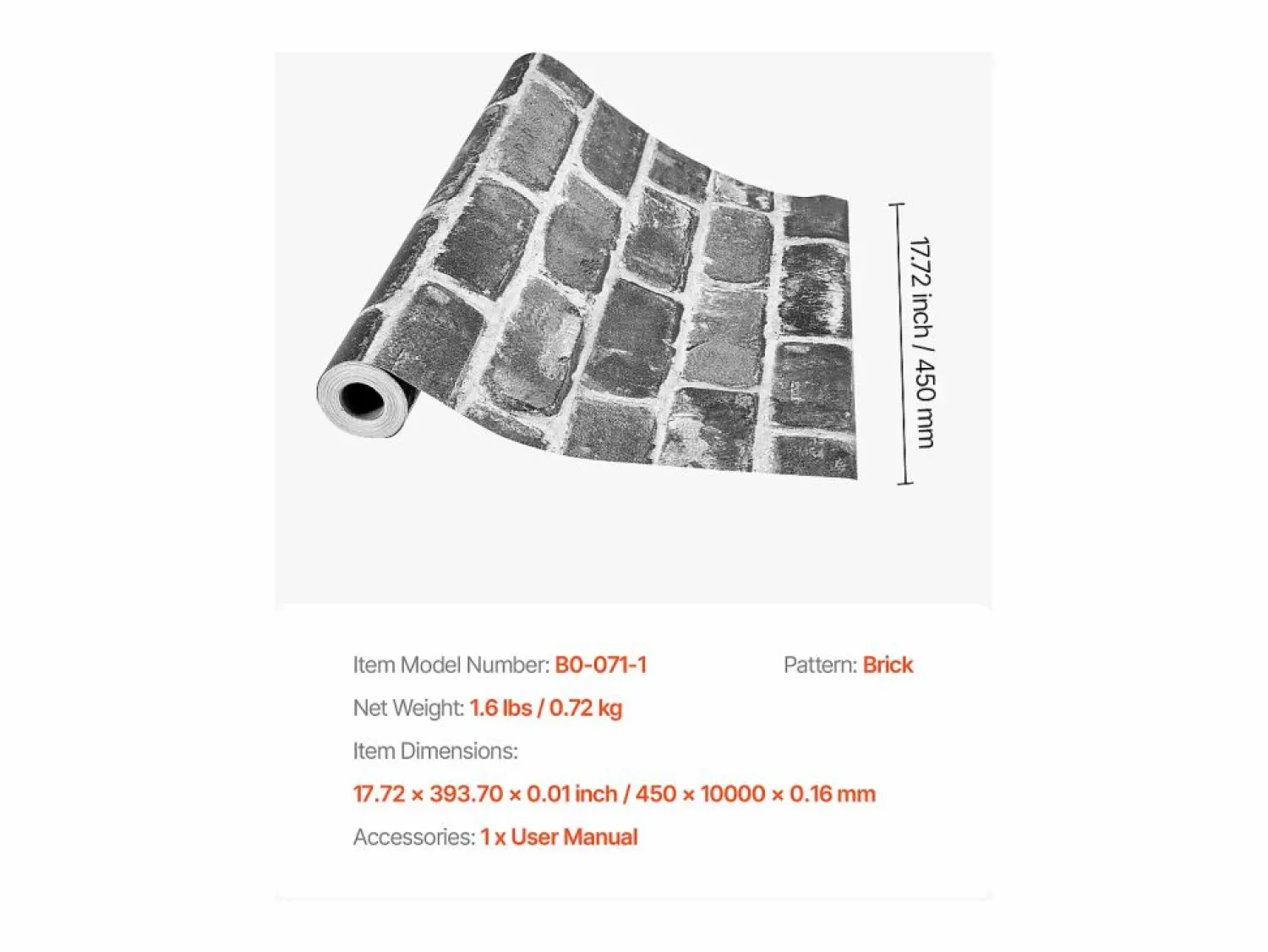 Papel Pintado|Papel Pintado | Papel Pintado Adhesivo de Pared SucceBuy, 45 cm x 10 m, Rollo de Papel Pintado Autoadhesivo en Vinilo, Motivo Ladrillo , para Revestimiento de Pared
