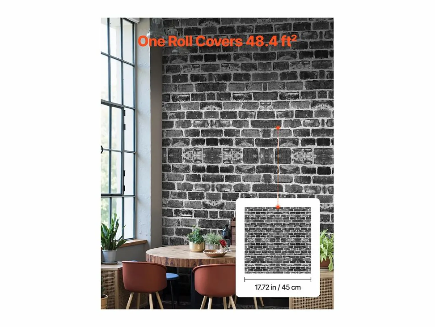 Papel Pintado|Papel Pintado | Papel Pintado Adhesivo de Pared SucceBuy, 45 cm x 10 m, Rollo de Papel Pintado Autoadhesivo en Vinilo, Motivo Ladrillo , para Revestimiento de Pared