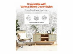 Papel Pintado|Papel Pintado * Papel Pintado Adhesivo de Pared SucceBuy, 45 cm x 10 m, Rollo Papel Pintado Autoadhesivo Vinilo, Motif Floral Botánico , Impermeable Blanco