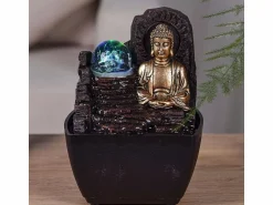 Zen Arôme Estatua | Pequeña fuente de resina de interior con Buda Theravada de LED