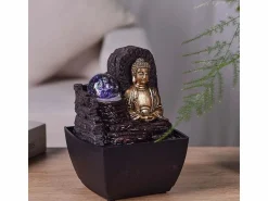 Zen Arôme Estatua | Pequeña fuente de resina de interior con Buda Theravada de LED