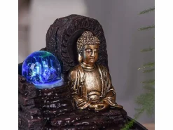 Zen Arôme Estatua | Pequeña fuente de resina de interior con Buda Theravada de LED
