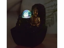 Zen Arôme Estatua | Pequeña fuente de resina de interior con Buda Theravada de LED