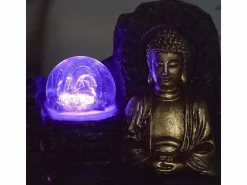 Zen Arôme Estatua | Pequeña fuente de resina de interior con Buda Theravada de LED