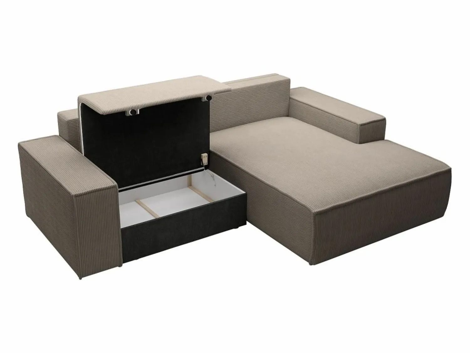 Pequeño Sofá cama rinconera derecha de pana beige AMELIA < Vente-unique Clearance