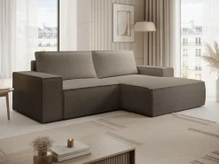 Pequeño Sofá cama rinconera derecha de pana beige AMELIA < Vente-unique Clearance