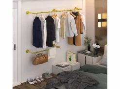 Perchero de pared industrial para colgar ropa, perchero sólido, barra de diseño extraíble, 180 x 27,5 x 2,5 cm < Fativo Online