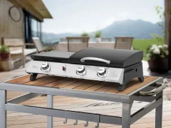 Habitat et jardin Plancha Cocina * Plancha de gas con tapa "Rasio" - 7,5 KW - 3 fuegos - Negra Plateado