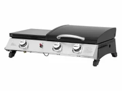 Habitat et jardin Plancha Cocina * Plancha de gas con tapa "Rasio" - 7,5 KW - 3 fuegos - Negra Plateado