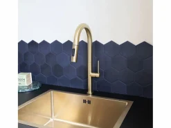 Portofino Mezclador de lavabo con teleducha extraíble en oro cepillado < Essebagno Online