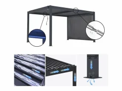 Pérgola bioclimática "Windsor premium" con led y toldo de aluminio - 3 x 4 m - < Habitat et jardin Outlet