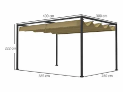Pérgola retráctil 400L x 300B x 222H cm, estructura de acero inoxidable, lona de poliéster < DripeX