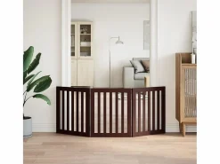 Puerta para perros plegable 3 paneles madera álamo marrón 150cm < Clicnbuy