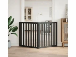 Puerta para perros plegable 2 paneles madera álamo negra 160 cm < Clicnbuy Sale