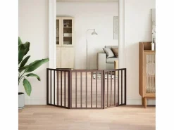 Puerta para perros plegable 3 paneles madera álamo marrón 150cm < Clicnbuy Sale
