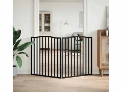 Puerta para perros plegable 2 paneles madera álamo negra 160 cm < Clicnbuy Sale