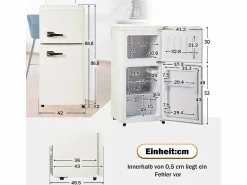 DripeX Electrodomésticos De Frío * Refrigerador 22L+38L, doble puerta con LED y pies ajustables, clase E, -27°C-13°C, 102 kWh/año, , 42x45.5x88.8cm Blanco