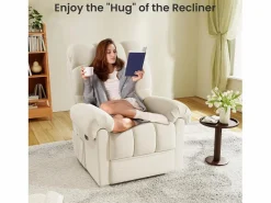 DripeX Sillón Escandinavo * Relájate sillón de terciopelo eléctrico de teddy, silla de ocio ajustable con USB, anti -estatal con reposapiés - 96x97x104cm Beige