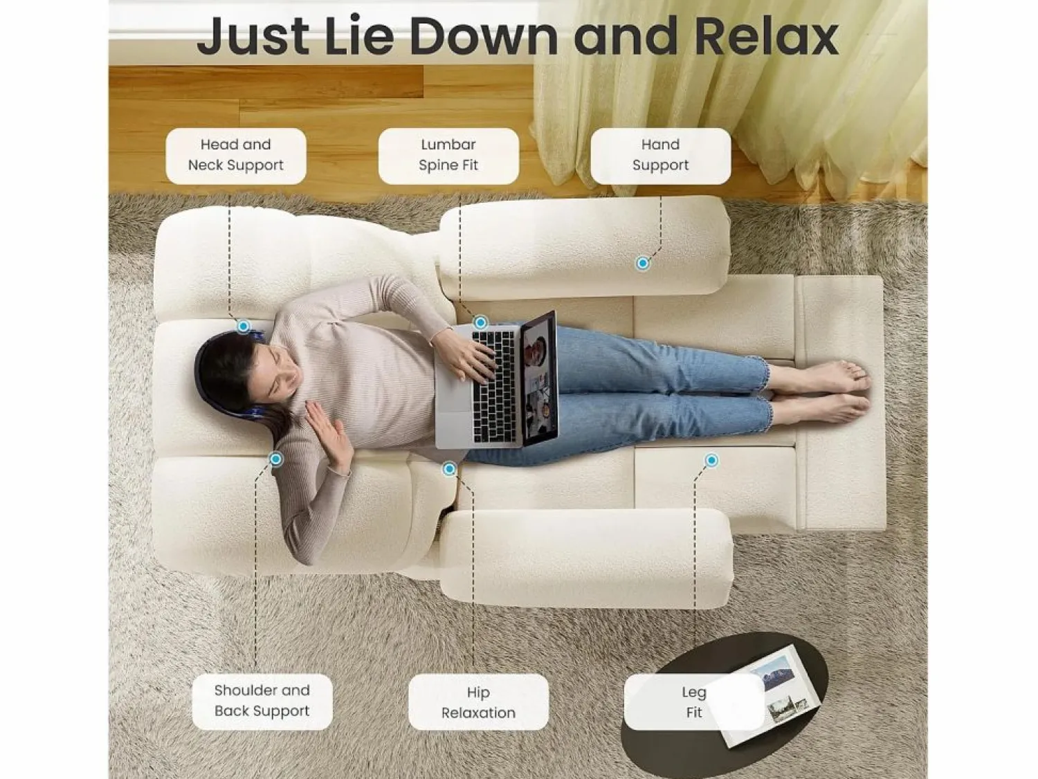 DripeX Sillón Escandinavo * Relájate sillón de terciopelo eléctrico de teddy, silla de ocio ajustable con USB, anti -estatal con reposapiés - 96x97x104cm Beige