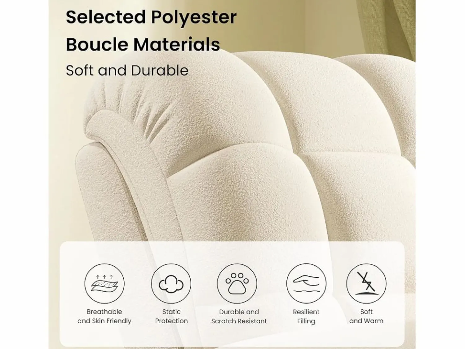 DripeX Sillón Escandinavo * Relájate sillón de terciopelo eléctrico de teddy, silla de ocio ajustable con USB, anti -estatal con reposapiés - 96x97x104cm Beige