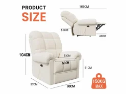 DripeX Sillón Escandinavo * Relájate sillón de terciopelo eléctrico de teddy, silla de ocio ajustable con USB, anti -estatal con reposapiés - 96x97x104cm Beige