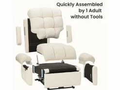 DripeX Sillón Escandinavo * Relájate sillón de terciopelo eléctrico de teddy, silla de ocio ajustable con USB, anti -estatal con reposapiés - 96x97x104cm Beige