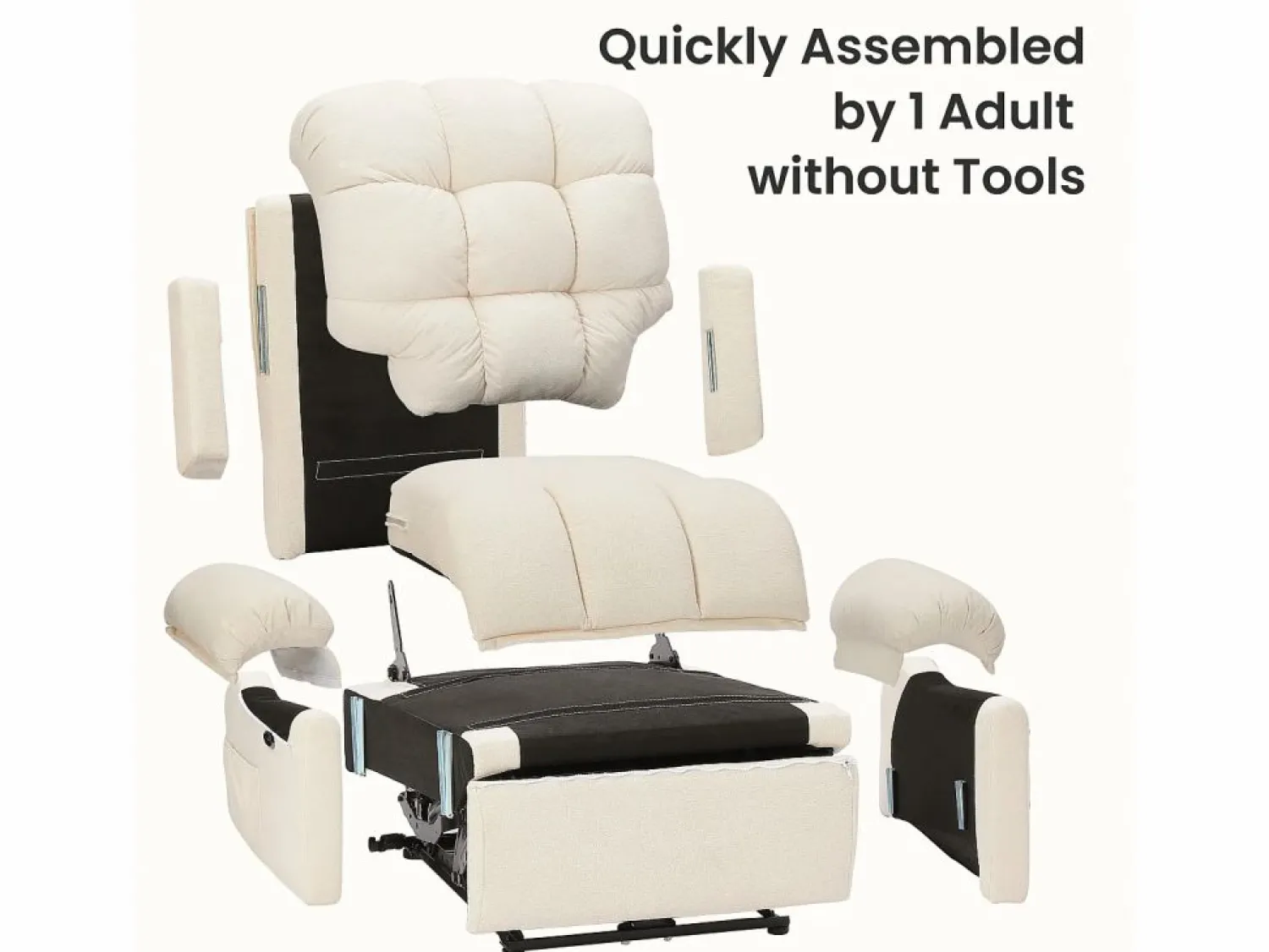 DripeX Sillón Escandinavo * Relájate sillón de terciopelo eléctrico de teddy, silla de ocio ajustable con USB, anti -estatal con reposapiés - 96x97x104cm Beige