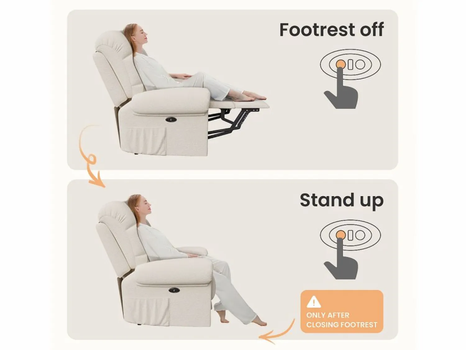 DripeX Sillón Escandinavo * Relájate sillón de terciopelo eléctrico de teddy, silla de ocio ajustable con USB, anti -estatal con reposapiés - 96x97x104cm Beige