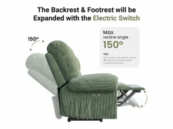 DripeX Sillón Escandinavo * Relájate sillón de terciopelo eléctrico de sillón, silla de ocio ajustable con USB, respaldo ajustable, antiestático con reposapiés - 96x97x104cm Verde