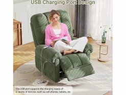 DripeX Sillón Escandinavo * Relájate sillón de terciopelo eléctrico de sillón, silla de ocio ajustable con USB, respaldo ajustable, antiestático con reposapiés - 96x97x104cm Verde