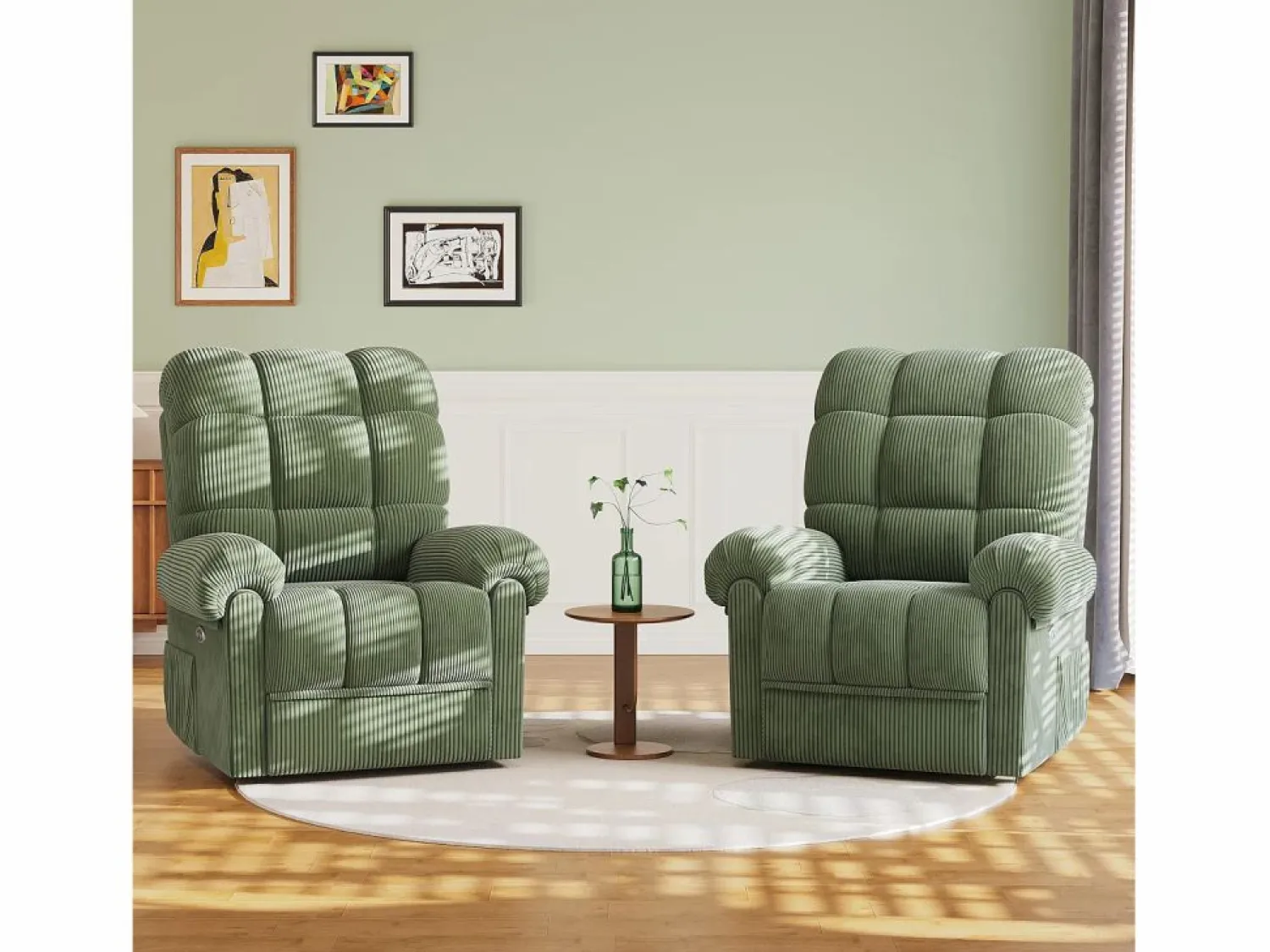 DripeX Sillón Escandinavo * Relájate sillón de terciopelo eléctrico de sillón, silla de ocio ajustable con USB, respaldo ajustable, antiestático con reposapiés - 96x97x104cm Verde