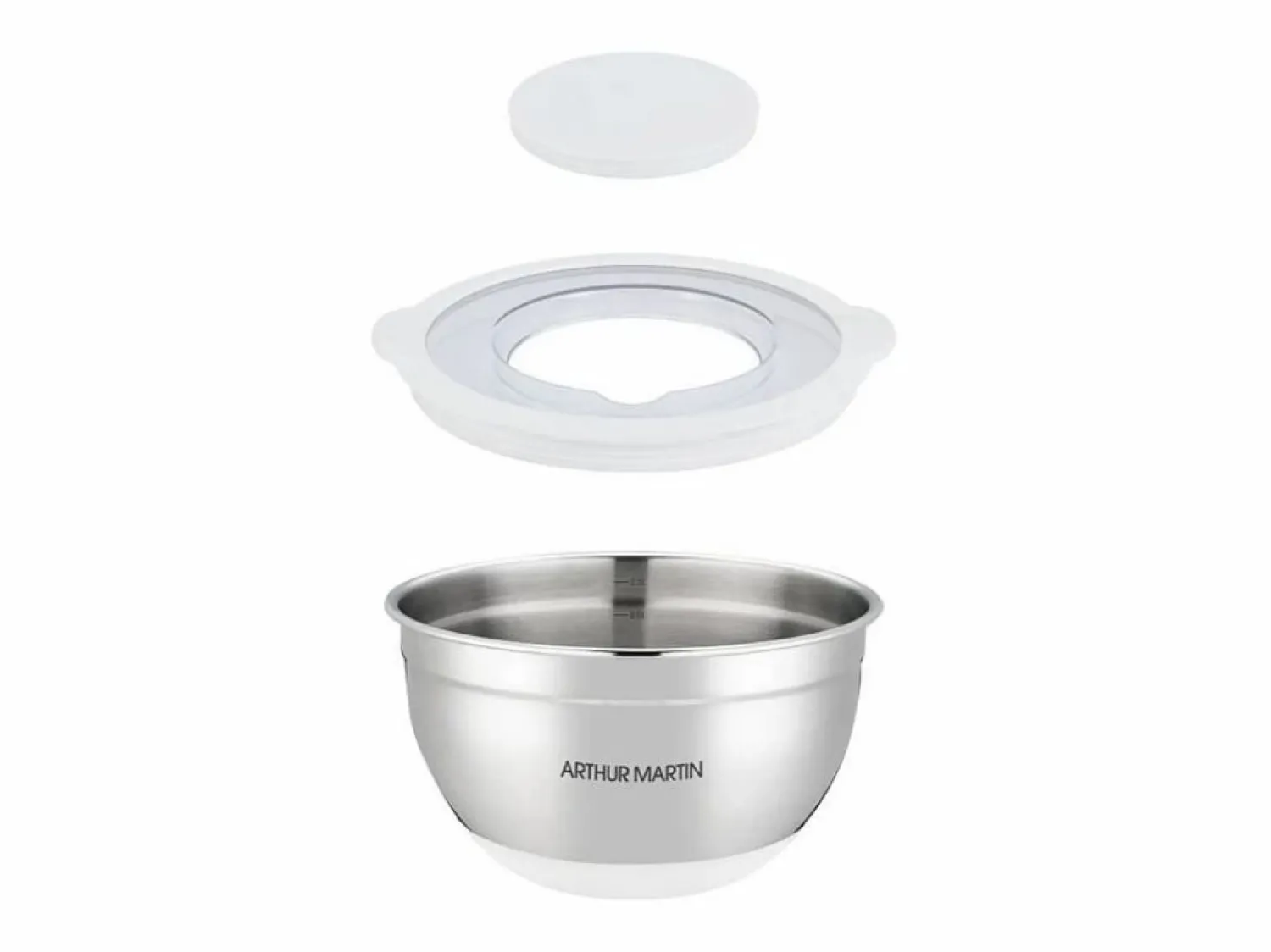 Arthur Martin Presentación Y Servicio|Vajilla * Set de 3 ensaladeras de acero inoxidable 16-24 cm con tapas herméticas y base antideslizante de silicona Multicolor