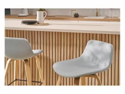Miliboo Muebles De Bar|Taburete Alto * Set de 2 taburetes de cocina nórdicos y madera 65 cm NONIE Gris claro